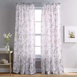 DKNY WallFlower Sheer Window Curtains for Living Room Rod Pocket Panel Pair 50 x 96 inch Gold