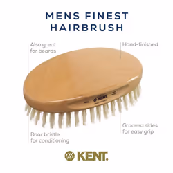Kent MG3 Finest Men's Hair Brush & Beard Brush for Skin Care  Natural White Boar Bristle Brush for Mens Grooming  Scalp Brush  360 Wave  and Beard Str