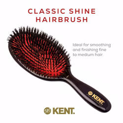 Kent CSFL Classic Shine Large Oval Cushion Straightening Brush and Hair Detangler - Natural Black Boar Bristle Hair Brush - Shine Hair Brush and Scalp