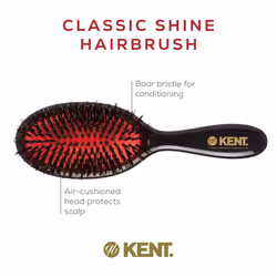 Kent CSFS Classic Shine Large Oval Cushion Straightening Brush and Hair Detangler - Natural Black Boar Bristle Hair Brush - Shine Hair Brush and Scalp