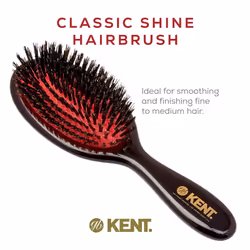 Kent CSFS Classic Shine Large Oval Cushion Straightening Brush and Hair Detangler - Natural Black Boar Bristle Hair Brush - Shine Hair Brush and Scalp