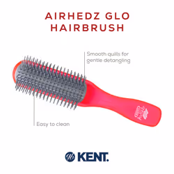 Kent AHGLO01 Airhedz Glo Red Half Round Narrow Detangling Hair Brush - 9 Row Ionic Anti Static Non Scratch Long Nylon Bristle Great for Detangling and