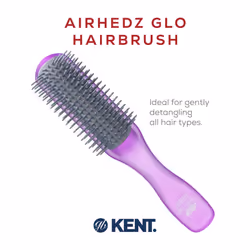 Kent AHGLO01 Airhedz Glo Purple Half Round Narrow Detangling Hair Brush - 9 Row Ionic Anti Static Non Scratch Long Nylon Bristle Great for Detangling