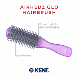 Kent AHGLO01 Airhedz Glo Purple Half Round Narrow Detangling Hair Brush - 9 Row Ionic Anti Static Non Scratch Long Nylon Bristle Great for Detangling