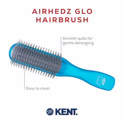 Kent AHGLO01 Airhedz Glo Blue Half Round Narrow Detangling Hair Brush - 9 Row Ionic Anti Static Non Scratch Long Nylon Bristle Great for Detangling an