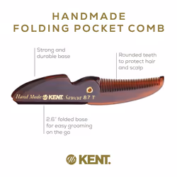 Kent 87T Handmade Folding Pocket Comb for Men  Fine Tooth Hair Comb Straightener for Everyday Grooming Styling Hair  Beard or Mustache  Use Dry or wit