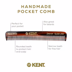 Kent Slim Jim Handmade All Fine Tooth Pocket Comb for Men  Hair Comb Straightener for Everyday Grooming Styling Hair  Mustache and Beard  Use Dry or w