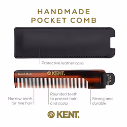 Kent NU22 Handmade Pocket Comb for Men  All Fine Tooth Hair Comb Straightener for Everyday Grooming Styling Hair  Beard and Mustache  Use Dry or with