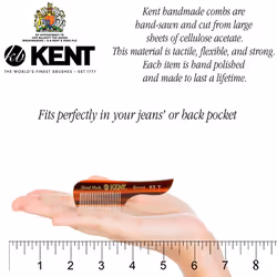 Kent 83T Small Gentleman's Beard and Mustache Pocket Comb  Fine Toothed Travel Size for Facial Hair Grooming and Styling. Saw-cut of Quality Cellulose