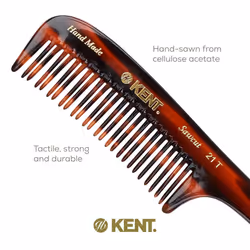 Kent 21T Large Hair Detangling Comb  Double Wide Tooth Comb for Curly Wavy Hair  Hair Detangler Comb for Wet and Dry Hair  Saw-Cut  Handmade Kent Comb