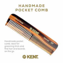 Kent OT Pocket Comb - 4.4"""" Fine and Wide Tooth Handmade Hair Comb for Men  Travel  Beard  Mustache  Women and Kids - Saw Cut and Hand Polished