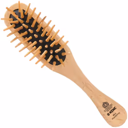 Kent KB MiniWoodyhog Travel Size Detangling Brush Beech-wood Travel Brush Firm Rounded Wooden Bristles Natural Cushion Detan ...