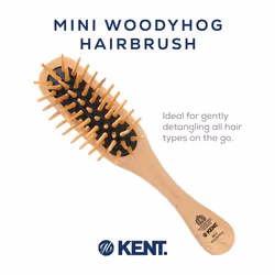 Kent KB MiniWoodyhog Travel Size Detangling Brush Beech-wood Travel Brush  Firm Rounded Wooden Bristles Natural Cushion Detangler Wooden Hair Brush fo