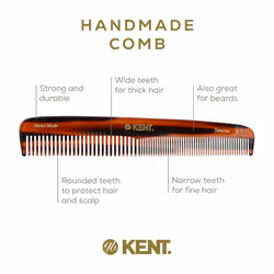 Kent 9T Tortoiseshell Fine Tooth and Wide Tooth Comb Detangler Hair Combs - Large Handmade and Saw-Cut Dressing Comb - Wet Hair Comb for Women and Dur
