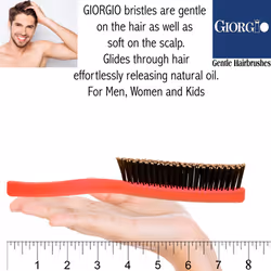 Giorgio GION1R Neon Red 7.75 inch Gentle Touch Detangler Hair Brush for Men and Women. Soft Bristles for Sensitive Scalp. Wet and Dry for all Hair Typ