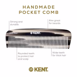 Kent 12T G Wide Tooth Detangling and Grooming Comb - Handmade Pocket Comb for Thick  Curly  Wavy Hair - Large Tooth Hair Detangler for Beard and Musta