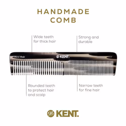 KENT Hair Comb  1 Pack - Handmade Cellulose Acetate Fine Tooth  Wide Tooth  and Detangling Comb for Men and Women  Mustache Comb for All Hair Types  G