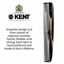 Kent 9T Graphite Fine Tooth and Wide Tooth Comb Detangler Hair Combs - Large Handmade and Saw-Cut Dressing Comb - Wet Hair Comb for Women and Durable