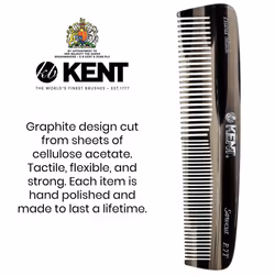 Kent R7TG Graphite Double Tooth Hair Pocket Comb  Small Fine/Wide Tooth Comb For Grooming Styling Hair  Beard and Mustache  for Men  Women and Kids. S