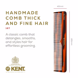 KENT Comb  16T Dresser  7.2 Inch  Fine Tooth and Wide Tooth  Hair and Beard Comb  Mens and Womens  Detangling Comb  Detangler  Cellulose Acetate  Unis