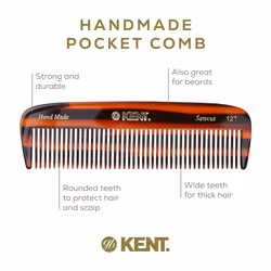 Kent Wide Tooth Detangling Comb - Handmade Pocket Comb for Thick  Curly  Wavy Hair - Large Tooth Grooming Comb for Hair  Beard  and Mustache - Saw-Cut
