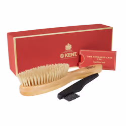 Kent LHS9 Satinwood Pure White Wire-Laid Natural Boar Bristle Oval Hairbrush in a Silk Lined Presentation Case for Daily Groo ...