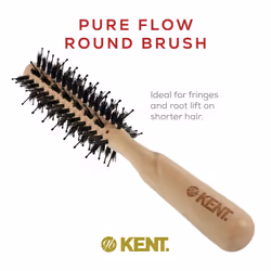 Kent LPF4 Pure Flow Small Vented Round Brush for Blow Drying - FSC Certified Beech Wood Brush Filled with Natural Boar Bristle and Nylon Bristle Hair