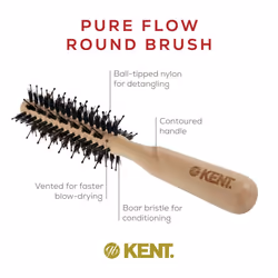 Kent LPF4 Pure Flow Small Vented Round Brush for Blow Drying - FSC Certified Beech Wood Brush Filled with Natural Boar Bristle and Nylon Bristle Hair
