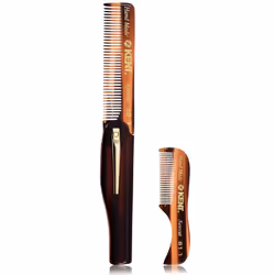 Kent Handmade Tortoiseshell Folding Comb Fine Tooth Beard and Mustache Grooming Kit for Men