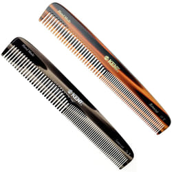 Kent 9T Double Tooth Dressing Table Comb  Tortoise Fine and Wide Tooth Coarse/Fine Dresser Comb for Hair  Beard  Mustache Styling  Grooming - For Men