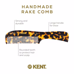 Kent 10T TY Large Handmade Wide Tooth Detangling Rake Comb - Smooth and Comfortable for Curly  Wet or Dry  Thick Hair