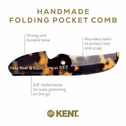 Kent 87T TY Handmade Folding Pocket Comb for Men  Fine Tooth Hair Comb Straightener for Everyday Grooming Styling Hair  Beard or Mustache  Use Dry or
