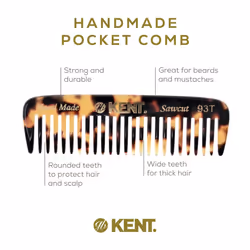 Kent 93TY Mini Beard Comb for Men  Wide Tooth Men's Comb  Mustache Comb and Beard Combs for Facial Hair  Small Pocket Sized Travel Comb  Mini Comb Det