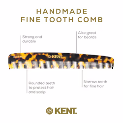Kent F3T Fine Tooth Comb - Parting and Dandruff Hair Comb for Men and Women