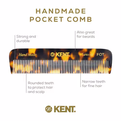 Kent FOT TY Fine Tooth Handmade Pocket Comb - Travel and Styling Comb for Men's Fine Hair  Mustache  and Beard Care