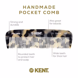 Kent 12T TW Wide Tooth Detangling Comb - Handmade Pocket Comb for Thick  Curly  and Wavy Hair Grooming - Large Tooth Detangler for Hair  Beard  and Mu