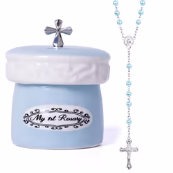 Grandeco My First Rosary Cross for Boy Keepsake Box and Rosary Gifting Set Blue