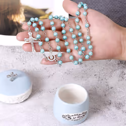 Grandeco My First Rosary Cross for Boy Keepsake Box and Rosary Gifting Set  Blue