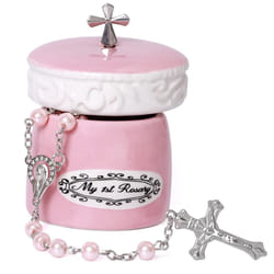 My First Rosary Cross for Girl Pink Keepsake Box and Pink Rosary Beads Gifting Set