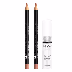NYX PROFESSIONAL MAKEUP Slim Lip Pencil (Peakaboo Neutral) + Butter Gloss (Sugar Glass  Clear)  3-Pack Bundle