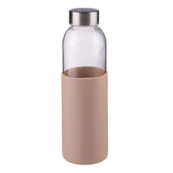 Glass Water Bottle 500ml Drinking Sports Gym - Beige - Plain 3/4 Sleeve
