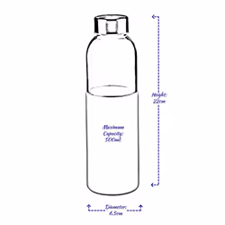 Glass Water Bottle 500ml Drinking Sports Gym - Beige - Plain 3/4 Sleeve