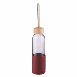 Glass Water Bottle 500ml Drinking Sports Gym - Dark Red - Dotted Half Sleeve