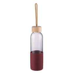 Glass Water Bottle 500ml Drinking Sports Gym - Dark Red - Dotted Half Sleeve
