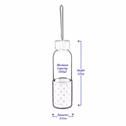 Glass Water Bottle 500ml Drinking Sports Gym - Dark Red - Dotted Half Sleeve