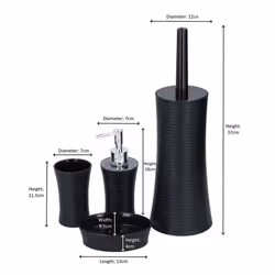 4 Piece Bathroom Accessory Set Soap Dish - Black