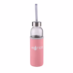 Glass Water Bottle 500ml Sports Gym Travel Drinks - Pink - Water
