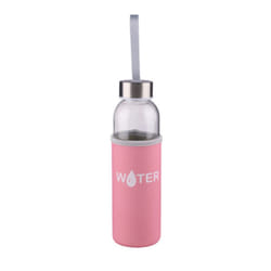 Glass Water Bottle 500ml Sports Gym Travel Drinks - Pink - Water