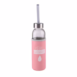 Glass Water Bottle 500ml Sports Gym Travel Drinks - Pink - Stay Hydrated