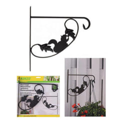) Hanging Basket Wall Brackets Animal Shape Garden Plant Hanger Wall Metal Black - Squirrel (With Leaf